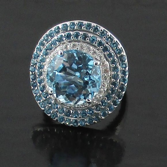 8.35ct Blue Topaz & White Topaz Sterling Ring - Picture 2 of 8